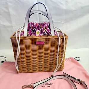 KATE SPADE New York Sam Satchel wicker & Gingham fabric lining Handbag